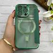 کیف گوشی iPhone 14 Pro آیفون الکترو استاتیک Wallet Case مگ سیف دار Magsafe اورجینال محافظ لنز دار گلسی سبز کد 126422