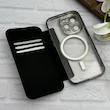 کیف گوشی iPhone 14 Pro آیفون الکترو استاتیک Wallet Case مگ سیف دار Magsafe اورجینال محافظ لنز دار گلسی مشکی کد 126423