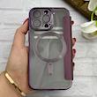 کیف گوشی iPhone 13 Pro آیفون الکترو استاتیک Wallet Case مگ سیف دار Magsafe اورجینال محافظ لنز دار گلسی بنفش کد 126427