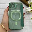 کیف گوشی iPhone 11 Pro آیفون الکترو استاتیک Wallet Case مگ سیف دار Magsafe اورجینال محافظ لنز دار گلسی سبز کد 126431