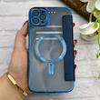 کیف گوشی iPhone 11 Pro Max آیفون الکترو استاتیک Wallet Case مگ سیف دار Magsafe اورجینال محافظ لنز دار گلسی سرمه ای کد 126435