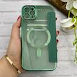 کیف گوشی iPhone 11 Pro Max آیفون الکترو استاتیک Wallet Case مگ سیف دار Magsafe اورجینال محافظ لنز دار گلسی سبز کد 126436