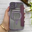 کیف گوشی iPhone 11 Pro Max آیفون الکترو استاتیک Wallet Case مگ سیف دار Magsafe اورجینال محافظ لنز دار گلسی بنفش کد 126439