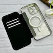 کیف گوشی iPhone 13 Pro Max آیفون الکترو استاتیک Wallet Case مگ سیف دار Magsafe اورجینال محافظ لنز دار گلسی مشکی کد 126446