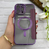 کیف گوشی iPhone 13 Pro Max آیفون الکترو استاتیک Wallet Case مگ سیف دار Magsafe اورجینال محافظ لنز دار گلسی بنفش کد 126448