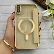 کیف گوشی iPhone XS Max آیفون الکترو استاتیک Wallet Case مگ سیف دار Magsafe اورجینال محافظ لنز دار گلسی طلایی کد 126459