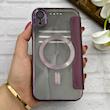 کیف گوشی iPhone XR آیفون الکترو استاتیک Wallet Case مگ سیف دار Magsafe اورجینال محافظ لنز دار گلسی بنفش کد 126462