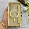 کیف گوشی Galaxy S23 Plus سامسونگ الکترو استاتیک Wallet Case مگ سیف دار Magsafe اورجینال محافظ لنز دار گلسی طلایی کد 126482