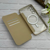 کیف گوشی Galaxy S23 Plus سامسونگ الکترو استاتیک Wallet Case مگ سیف دار Magsafe اورجینال محافظ لنز دار گلسی طلایی کد 126482