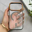 قاب گوشی iPhone 17 Pro آیفون اورجینال Orange Line مگ سیف دار طلقی شیشه ای شفاف طوسی کد 126511