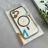 قاب گوشی iPhone 17 آیفون اورجینال Orange Line مگ سیف دار طلقی شیشه ای شفاف قهوه ای کد 126515