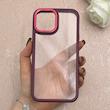 قاب گوشی iPhone 12 Pro Max آیفون پشت طلق شفاف دور سیلیکونی اورجینال فلزی متال کیس Metal Case زرشکی کد 124875