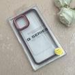 قاب گوشی iPhone 12 Pro Max آیفون پشت طلق شفاف دور سیلیکونی اورجینال فلزی متال کیس Metal Case زرشکی کد 124875