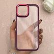 قاب گوشی iPhone 13 Pro Max آیفون پشت طلق شفاف دور سیلیکونی اورجینال فلزی متال کیس Metal Case زرشکی کد 124880