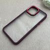 قاب گوشی iPhone 13 Pro Max آیفون پشت طلق شفاف دور سیلیکونی اورجینال فلزی متال کیس Metal Case زرشکی کد 124880