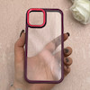 قاب گوشی iPhone 12 - 12 Pro آیفون پشت طلق شفاف دور سیلیکونی اورجینال فلزی متال کیس Metal Case زرشکی کد 124884
