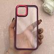 قاب گوشی iPhone 12 - 12 Pro آیفون پشت طلق شفاف دور سیلیکونی اورجینال فلزی متال کیس Metal Case زرشکی کد 124884