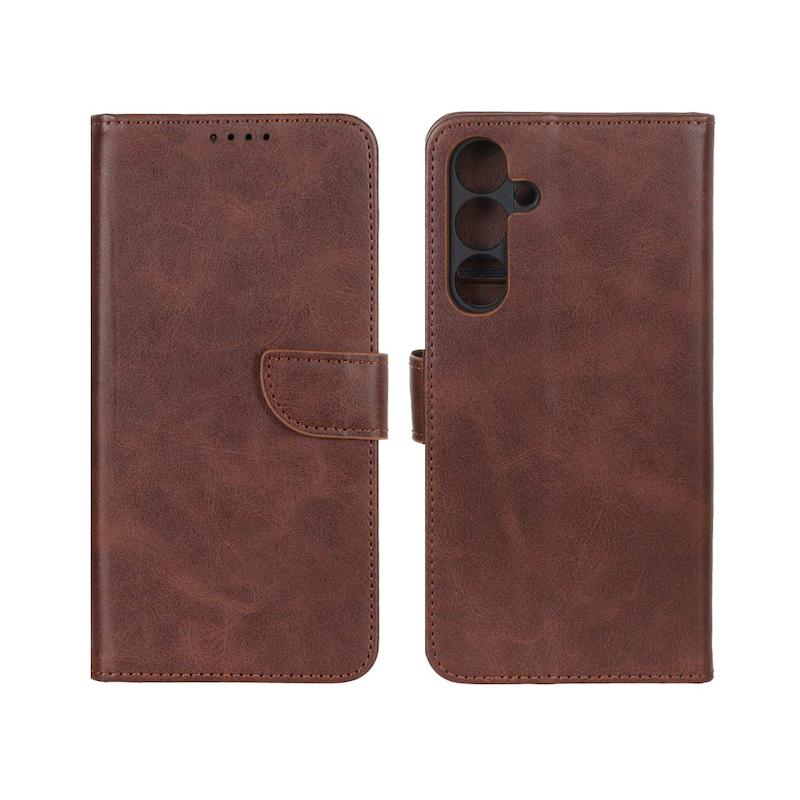 کیف گوشی Galaxy A35 سامسونگ مگنتی طرح چرم کتابی محافظ لنزدار قهوه ای کد 98559