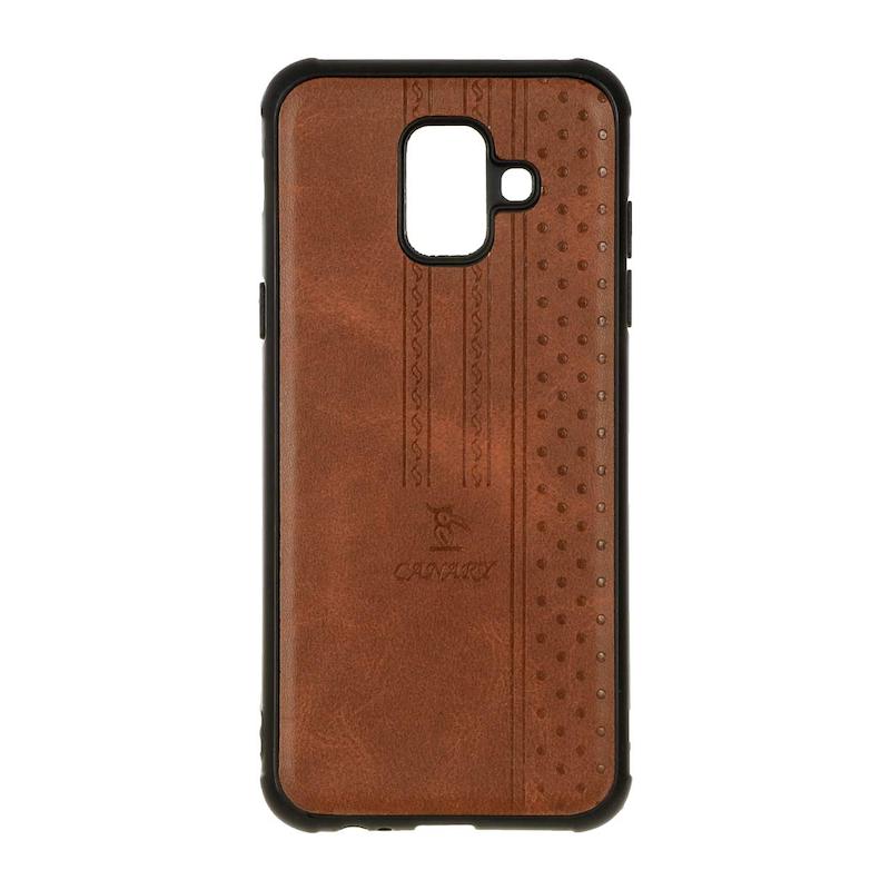 قاب گوشی Galaxy A6 2018 سامسونگ اورجینال کاناری CANARY چرمی دوخت کلاسیک نقطه چین قهوه ای کد 126700