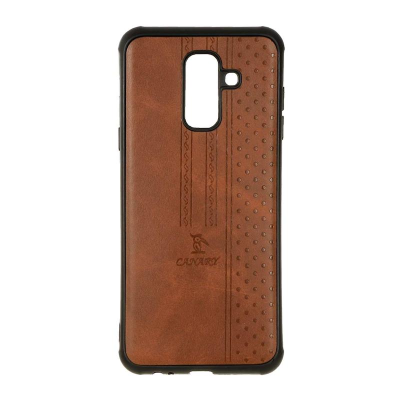 قاب گوشی Galaxy A6 Plus سامسونگ اورجینال کاناری CANARY چرمی دوخت کلاسیک نقطه چین قهوه ای کد 126705