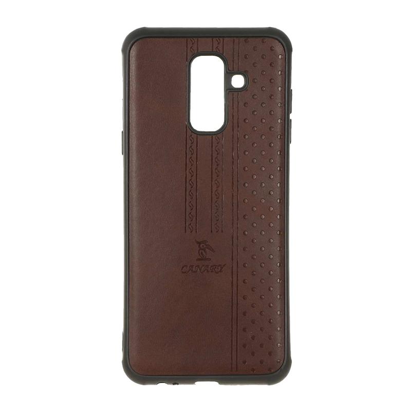 قاب گوشی Galaxy A6 Plus سامسونگ اورجینال کاناری CANARY چرمی دوخت کلاسیک نقطه چین قهوه ای تیره کد 126707