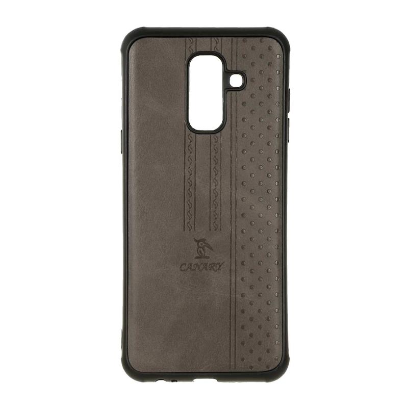 قاب گوشی Galaxy A6 Plus سامسونگ اورجینال کاناری CANARY چرمی دوخت کلاسیک نقطه چین خاکستری کد 126709