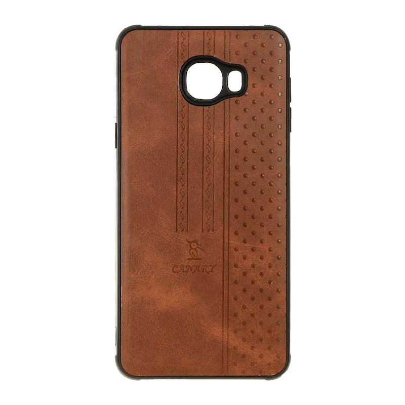 قاب گوشی Galaxy C7 سامسونگ اورجینال کاناری CANARY چرمی دوخت کلاسیک نقطه چین عسلی کد 126750