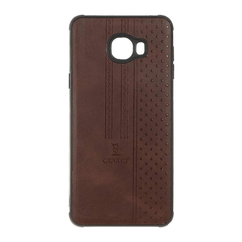 قاب گوشی Galaxy C7 سامسونگ اورجینال کاناری CANARY چرمی دوخت کلاسیک نقطه چین قهوه ای کد 126752