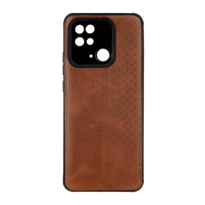 قاب گوشی Redmi 10C - Redmi 10 Power - Poco C40 شیائومی اورجینال کاناری CANARY چرمی دوخت کلاسیک نقطه چین عسلی کد 126815
