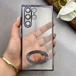 قاب گوشی Galaxy S22 Ultra سامسونگ طرح الکتروپلیتینگ ژله ای شفاف محافظ لنز دار مشکی کد 130802