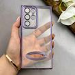 قاب گوشی Galaxy S22 Ultra سامسونگ طرح الکتروپلیتینگ ژله ای شفاف محافظ لنز دار بنفش کد 130803