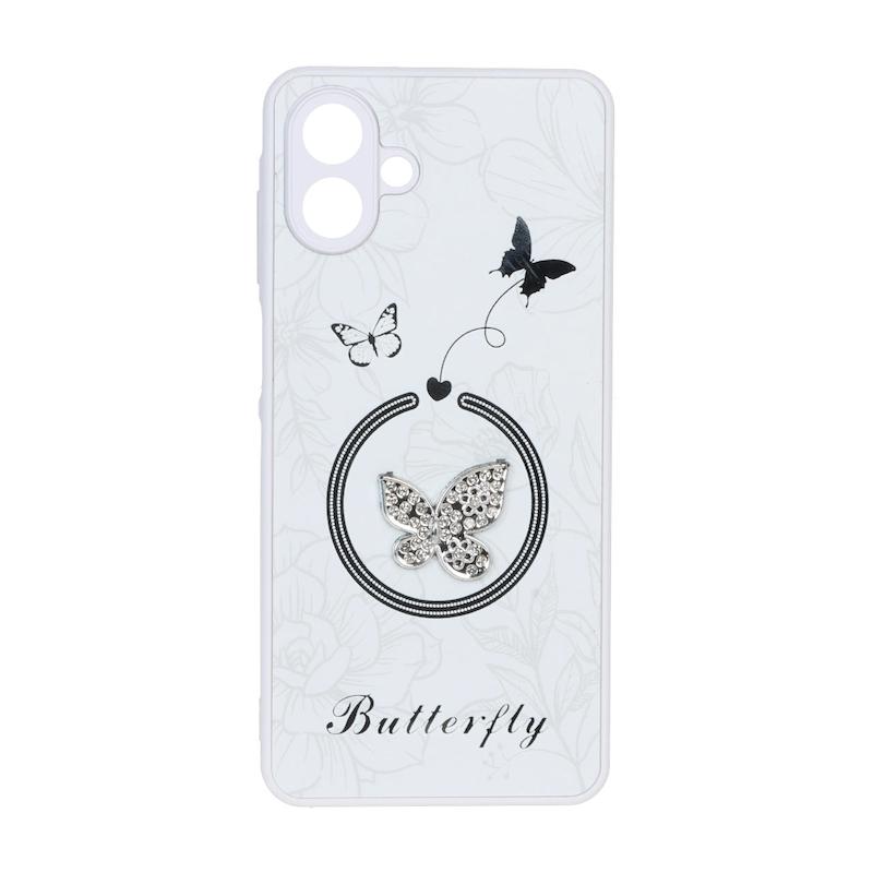 قاب گوشی Galaxy A07 سامسونگ Butterfly نگین دار آینه ای سخت Hard کیوت سفید کد E19-126661