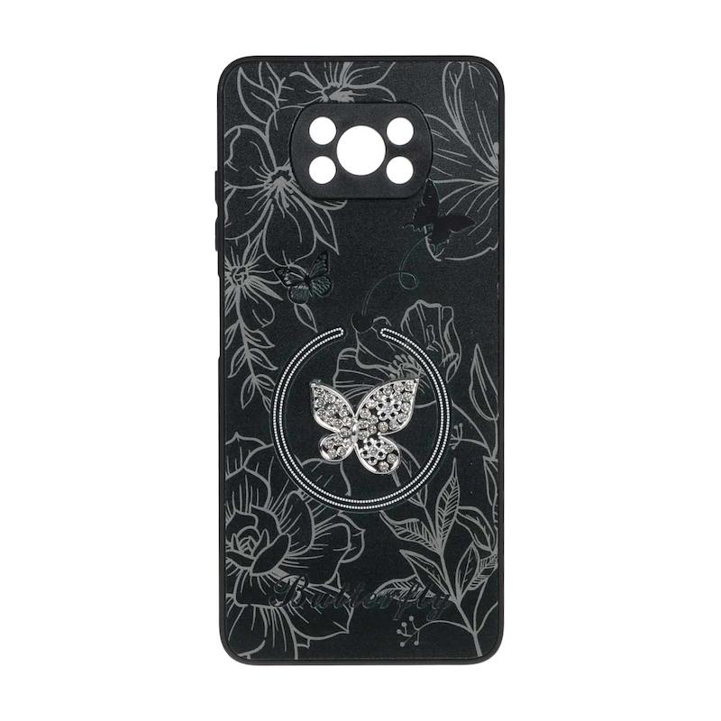 قاب گوشی Poco X3 - Poco X3 Pro شیائومی Butterfly نگین دار آینه ای سخت Hard کیوت مشکی کد E19-126663