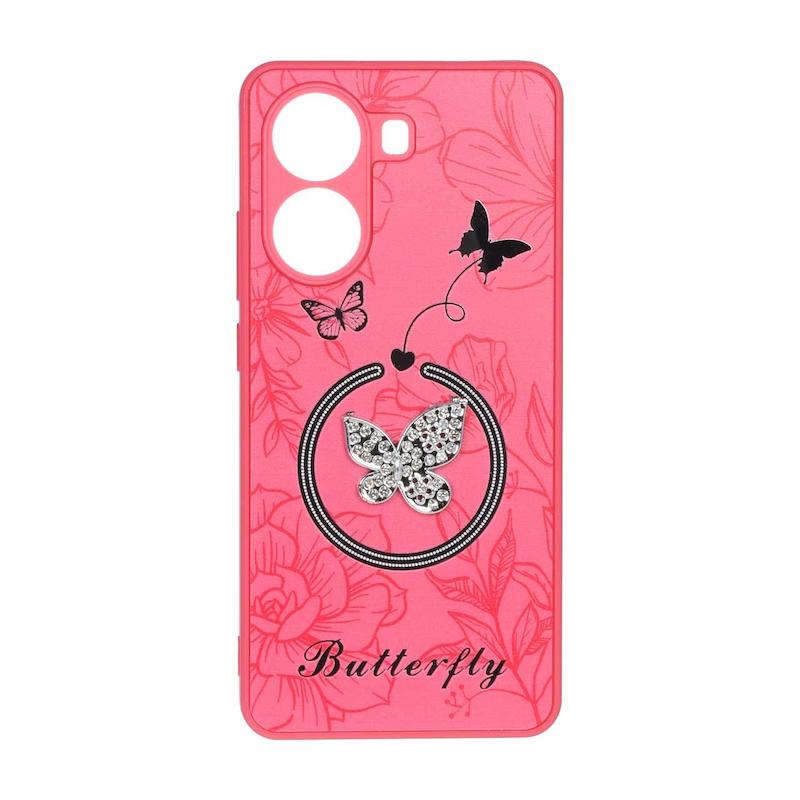قاب گوشی Poco X7 Pro شیائومی Butterfly نگین دار آینه ای سخت Hard کیوت سرخابی کد E19-126666