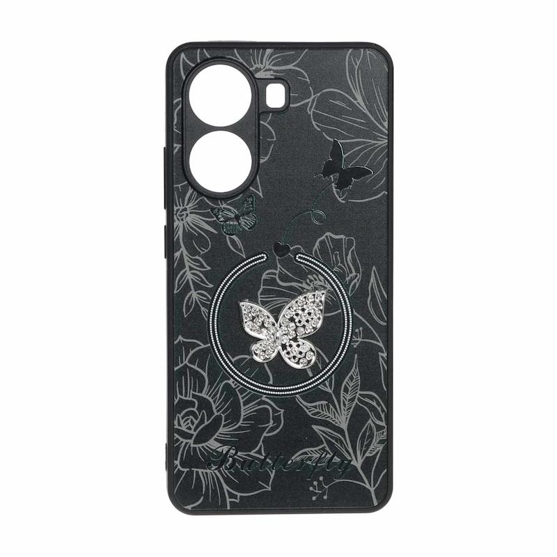 قاب گوشی Poco X7 Pro شیائومی Butterfly نگین دار آینه ای سخت Hard کیوت مشکی کد E19-126667