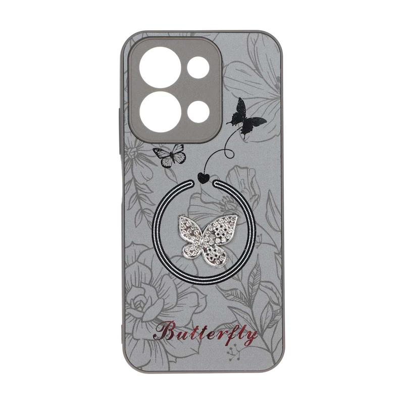 قاب گوشی Redmi 15C - Poco C85 شیائومی Butterfly نگین دار آینه ای سخت Hard کیوت طوسی کد E19-126669