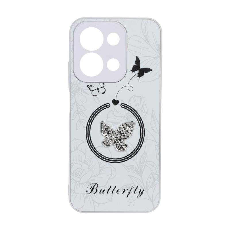 قاب گوشی Redmi 15C - Poco C85 شیائومی Butterfly نگین دار آینه ای سخت Hard کیوت سفید کد E19-126670