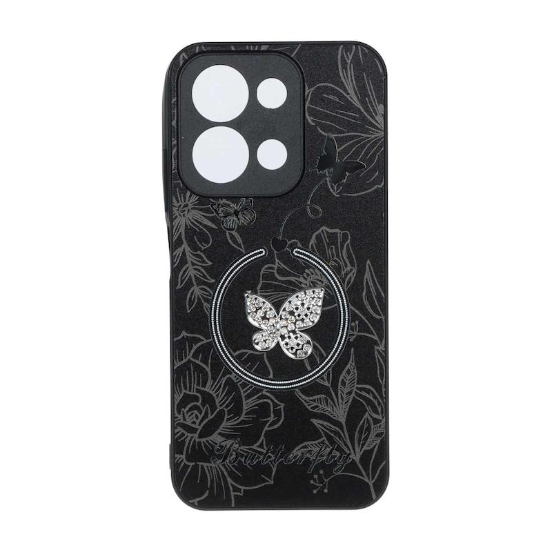 قاب گوشی Redmi 15C - Poco C85 شیائومی Butterfly نگین دار آینه ای سخت Hard کیوت مشکی کد E19-126671