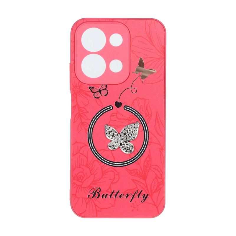 قاب گوشی Redmi 15C - Poco C85 شیائومی Butterfly نگین دار آینه ای سخت Hard کیوت سرخابی کد E19-126673
