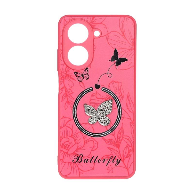 قاب گوشی Redmi A5 - Poco C71 شیائومی Butterfly نگین دار آینه ای سخت Hard کیوت سرخابی کد 126674