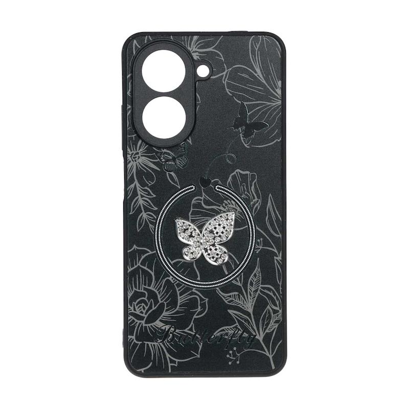 قاب گوشی Redmi A5 - Poco C71 شیائومی Butterfly نگین دار آینه ای سخت Hard کیوت مشکی کد 126676