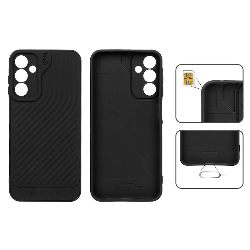 قاب گوشی Galaxy A15 سامسونگ اورجینال GEAR4 سیلیکونی راه راه محافظ لنز دار مشکی کد 126897