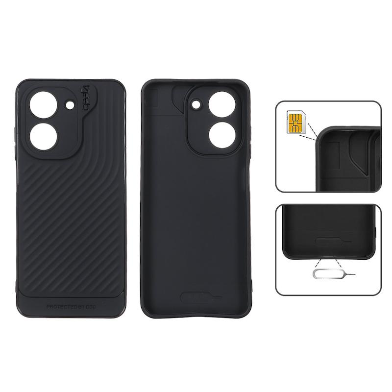 قاب گوشی Redmi A5 - Poco C71 شیائومی اورجینال GEAR4 سیلیکونی راه راه محافظ لنز دار مشکی کد 126919