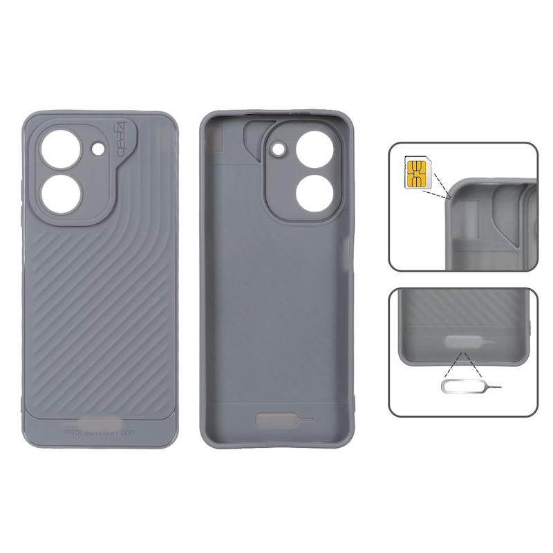 قاب گوشی Redmi A5 - Poco C71 شیائومی اورجینال GEAR4 سیلیکونی راه راه محافظ لنز دار طوسی کد 126920