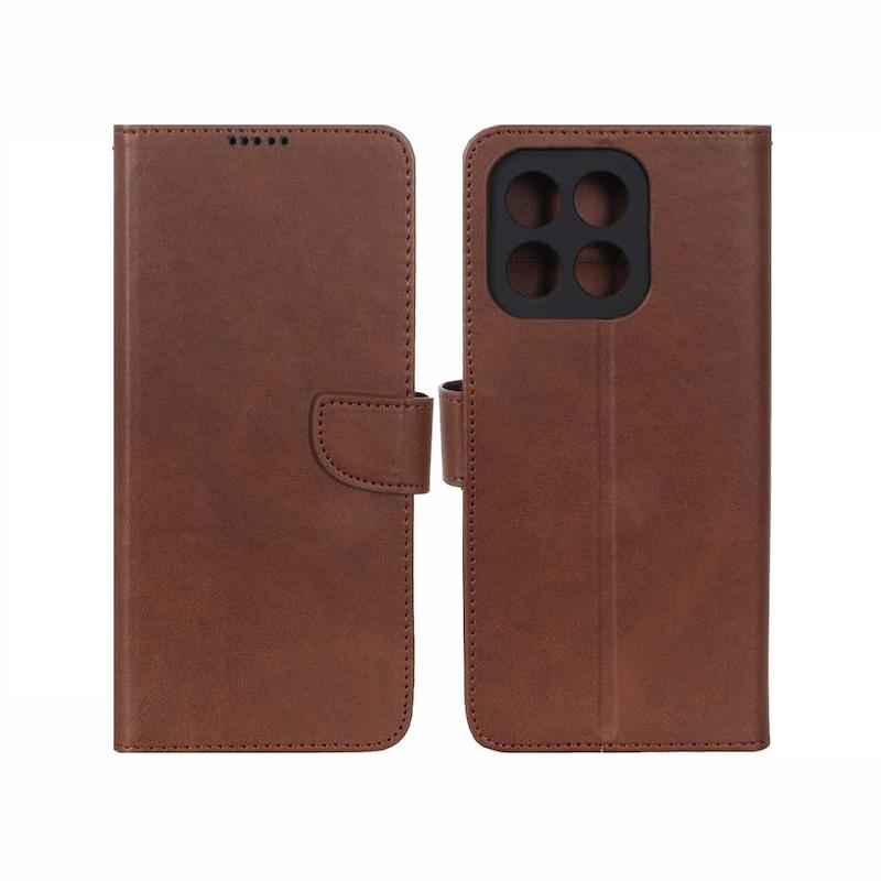 کیف گوشی Honor X6B آنر مگنتی طرح چرم کتابی محافظ لنزدار قهوه ای کد 98662