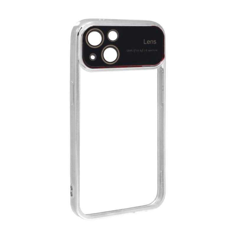 قاب گوشی iPhone 14 آیفون الکتروپلیتینگ ژله ای شفاف اورجینال Camera Lens محافظ لنز دار نقره ای کد 98710