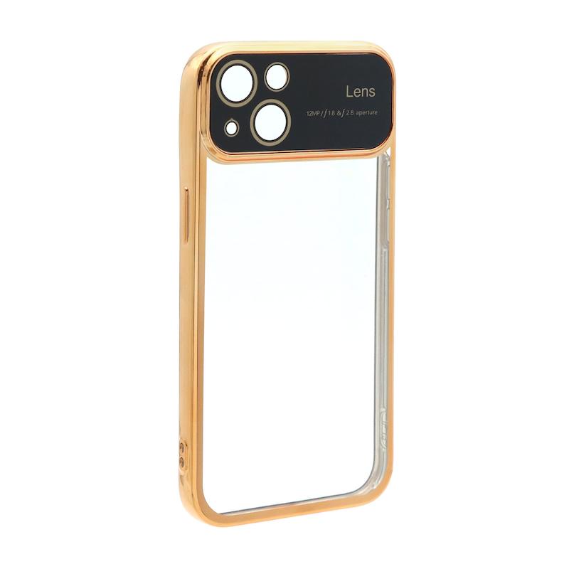قاب گوشی iPhone 14 آیفون الکتروپلیتینگ ژله ای شفاف اورجینال Camera Lens محافظ لنز دار طلایی کد 98711