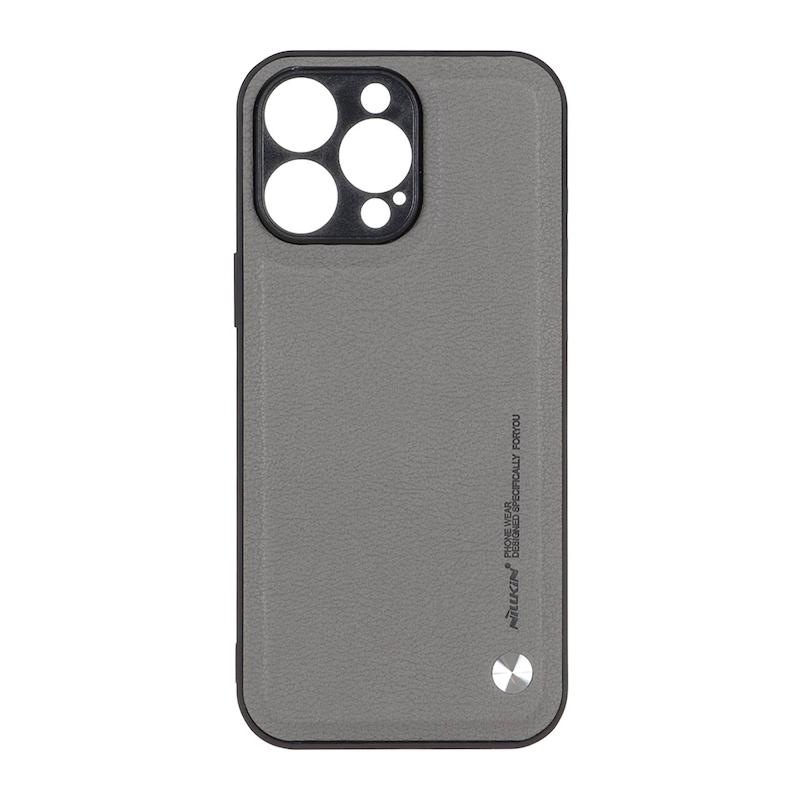 قاب گوشی iPhone 16 Pro Max آیفون اورجینال HARD طرح چرمی نیلکین Nillkin محافظ لنزدار خاکستری کد 98724