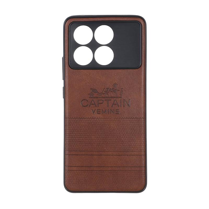 قاب گوشی Poco X6 Pro - Redmi K70E شیائومی طرح ژله ای چرمی ساده محافظ لنز دار CAPTAIN VEMINS قهوه ای کد 98737