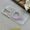 قاب گوشی Galaxy S24 FE سامسونگ اورجینال یونیک کیس Unique Case لاکچری شفاف نگین دار کرومی طرح قلب کد E20-98786